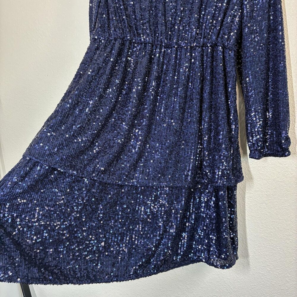 Vineyard Vines Dress Girls L Blue Sequin Fit & Flare Tiered Long Sleeve Party - Picture 11 of 16